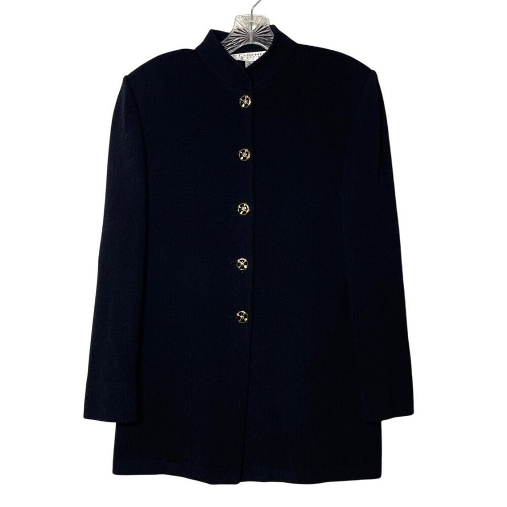 Vtg St. John Collection Santana Knit Black Longline Sweater Jacket Women's Sz 10